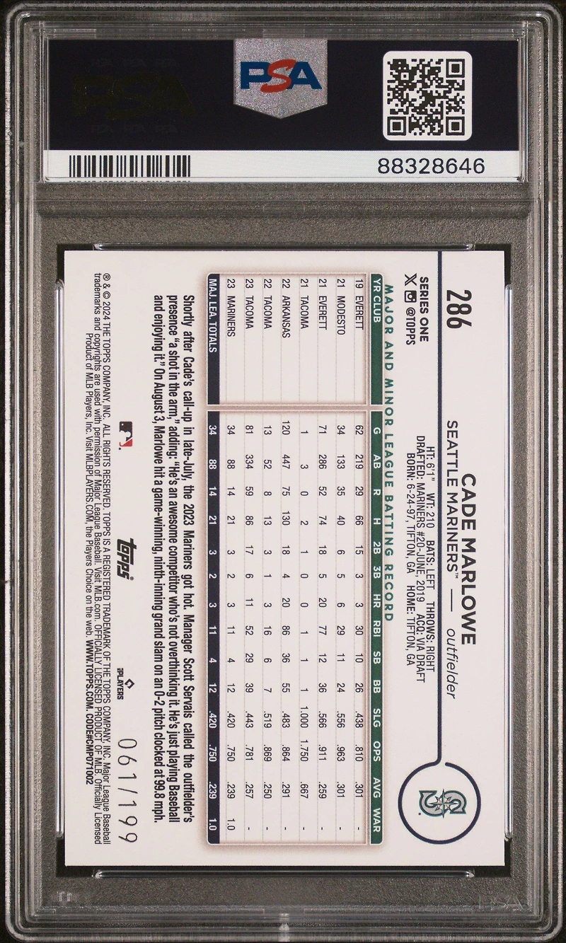 2024 Topps 286 Cade Marlowe Red Crackle Foil Board PSA 10