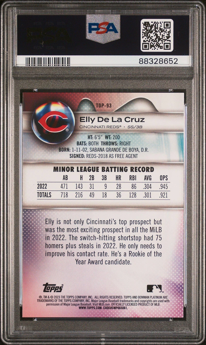 2023 Bowman Platinum Top Prospects Top93 Elly De La Cruz PSA 10