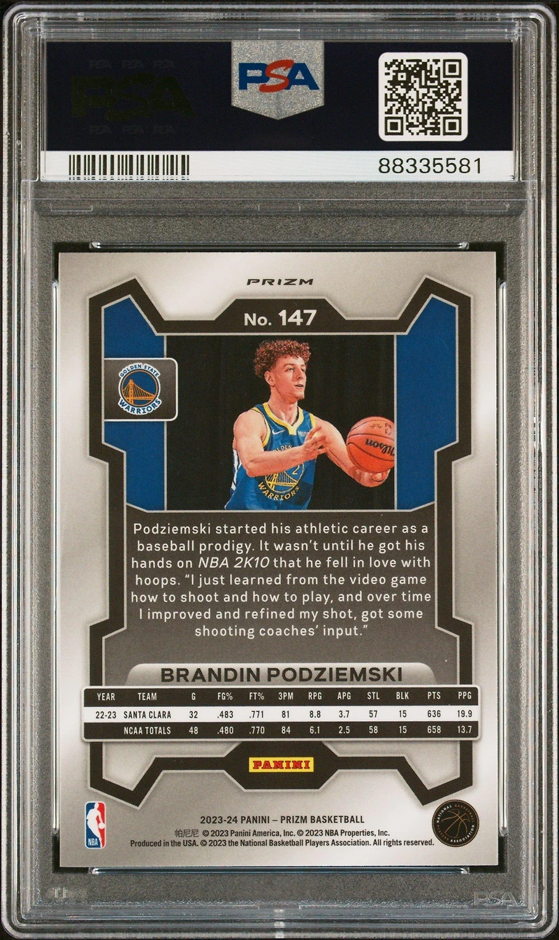 2023 Panini Prizm 147 Brandin Podziemski Ice PSA 10