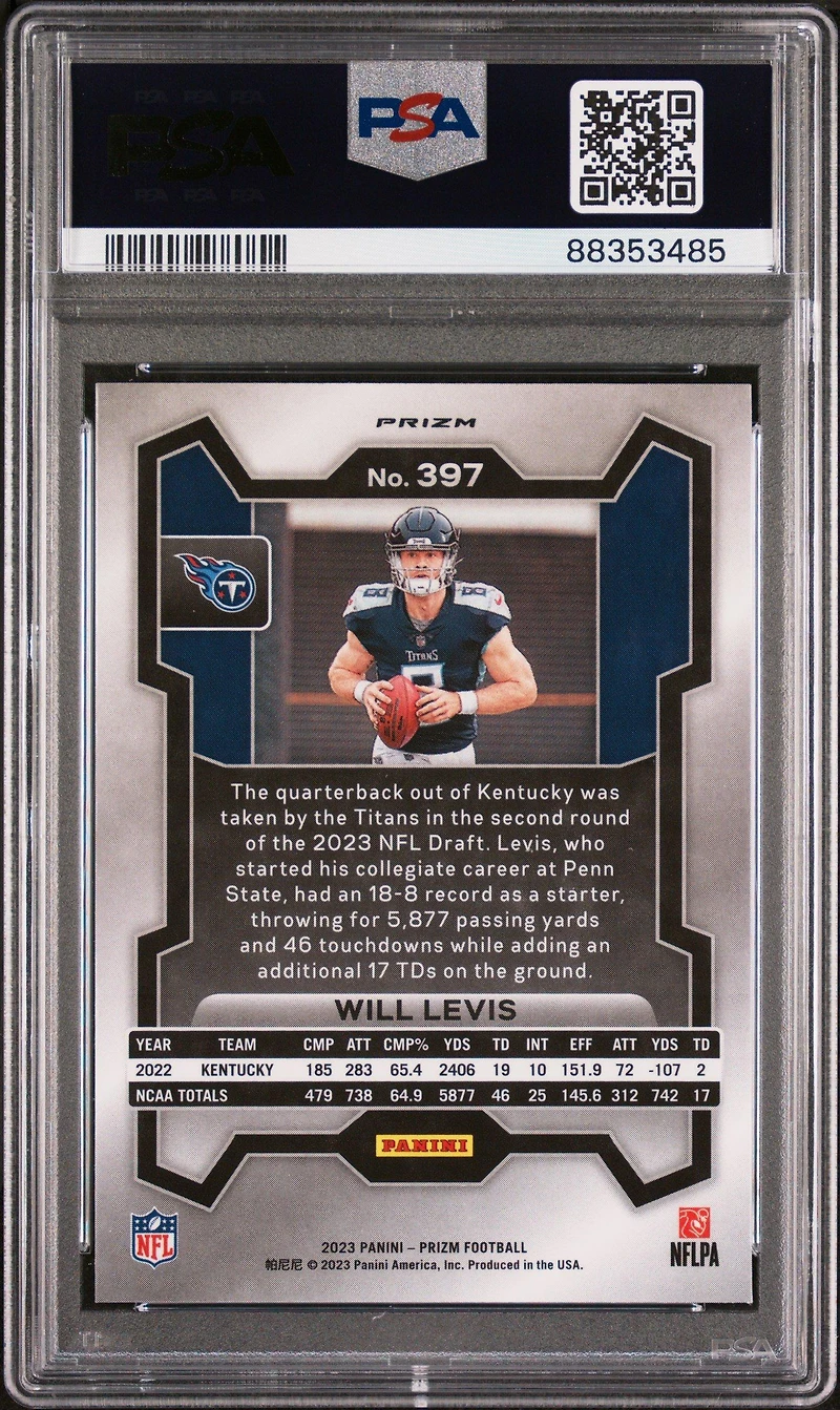 2023 Panini Prizm 397 Will Levis Silver Prizm PSA 10