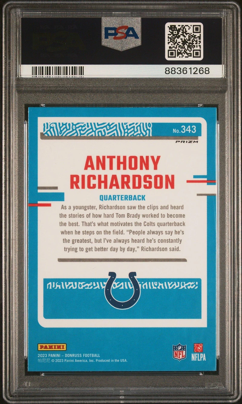 2023 Panini Donruss 343 Anthony Richardson Optic Preview-red & Green PSA