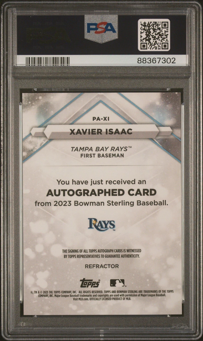 2023 Bowman Sterling Prospect Autographs Paxi Xavier Isaac Refractor PSA 10