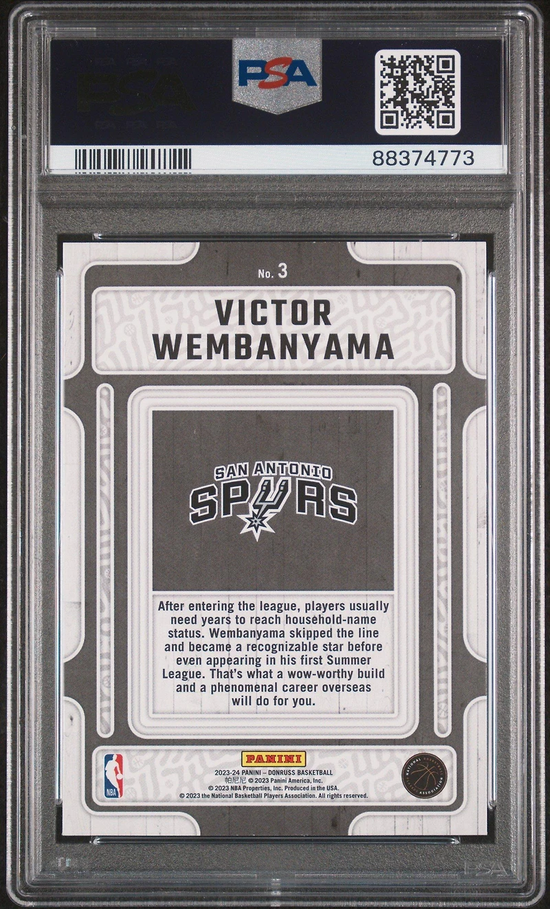 2023 Panini Donruss Hardwood Masters 3 Victor Wembanyama PSA 10