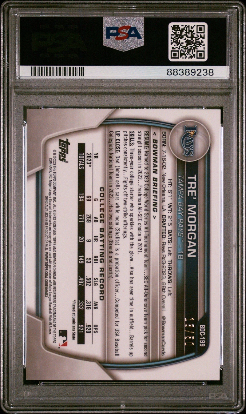 2023 Bowman Draft Sapphire Edition Bdc199 Tre' Morgan Gold PSA 10