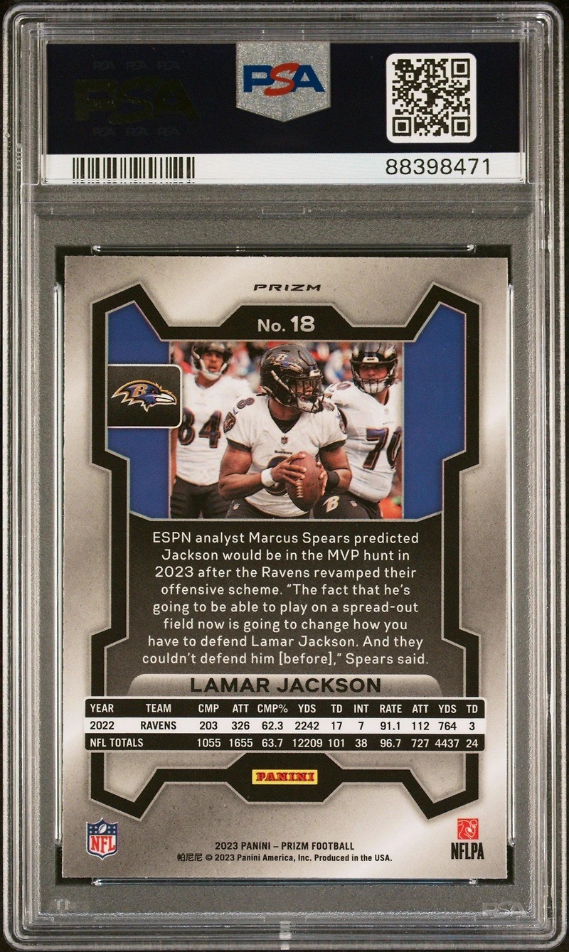 2023 Panini Prizm 18 Lamar Jackson Black & White Checker PSA 10