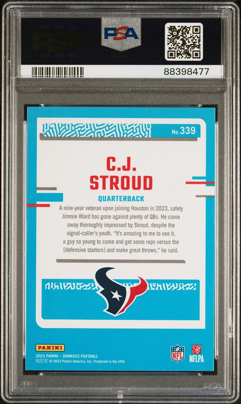 2023 Panini Donruss 339 Cj Stroud Press Proof Blue PSA