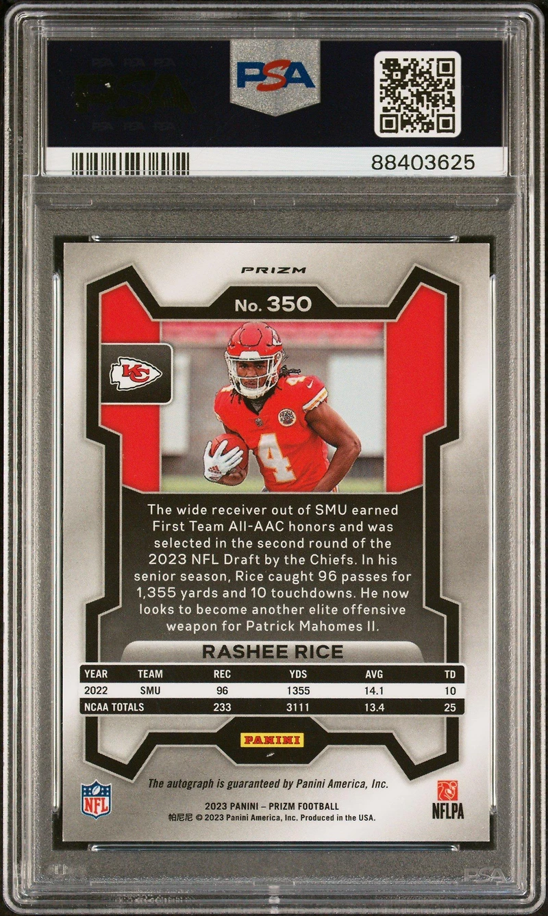 2023 Panini Prizm 350 Rashee Rice Autograph PSA 9