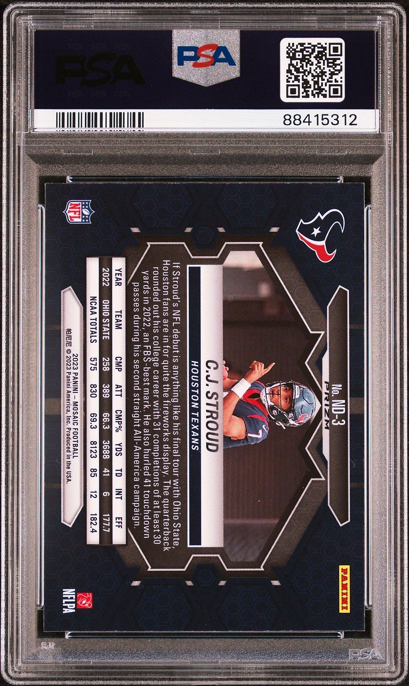 2023 Panini Mosaic Nfl Debut Nd3 Cj Stroud Reactive Blue PSA 10