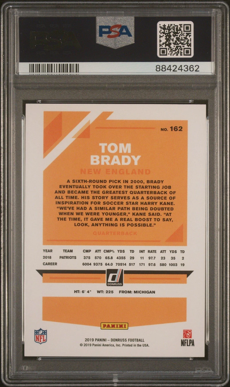 2019 Panini Donruss 162 Tom Brady Season Stat Line PSA 10