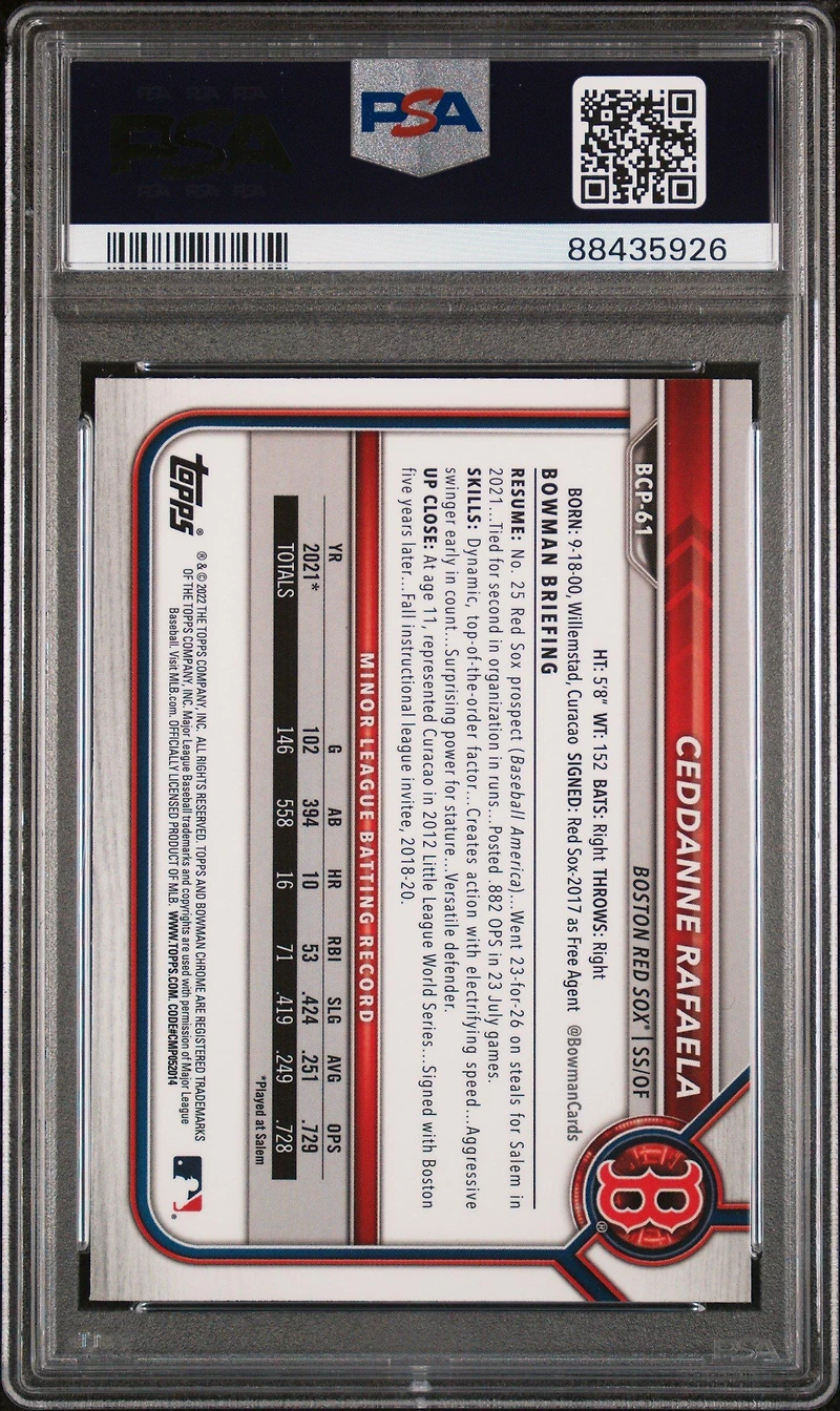 2022 Bowman Mega Box Chrome 61 Ceddanne Rafaela PSA 10