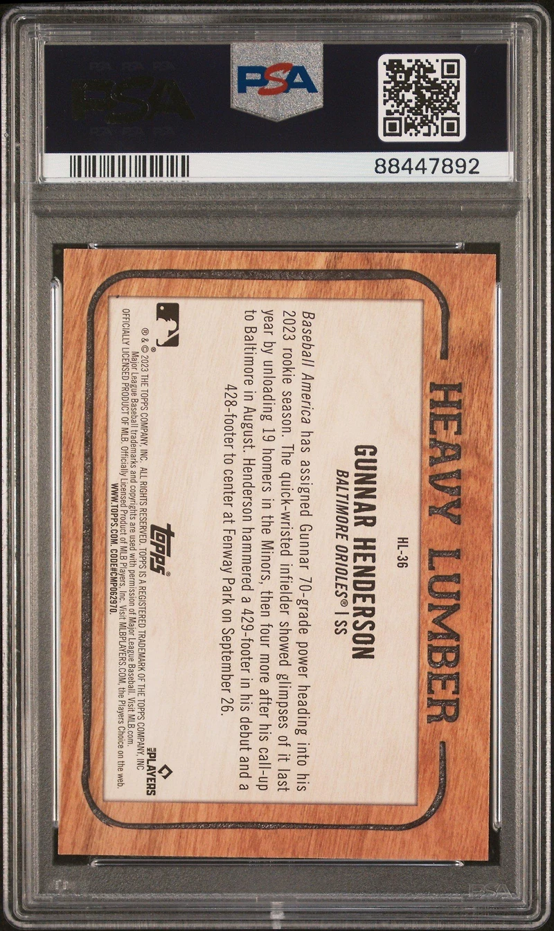2023 Topps Heavy Lumber Hl36 Gunnar Henderson Series 2 PSA 10