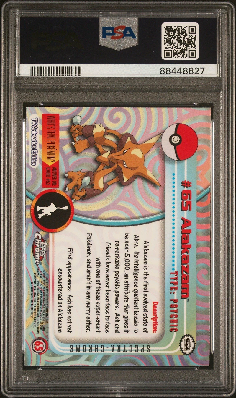 2000 Topps Chrome Pokemon T.v. 65 Alakazam Spectra PSA 10