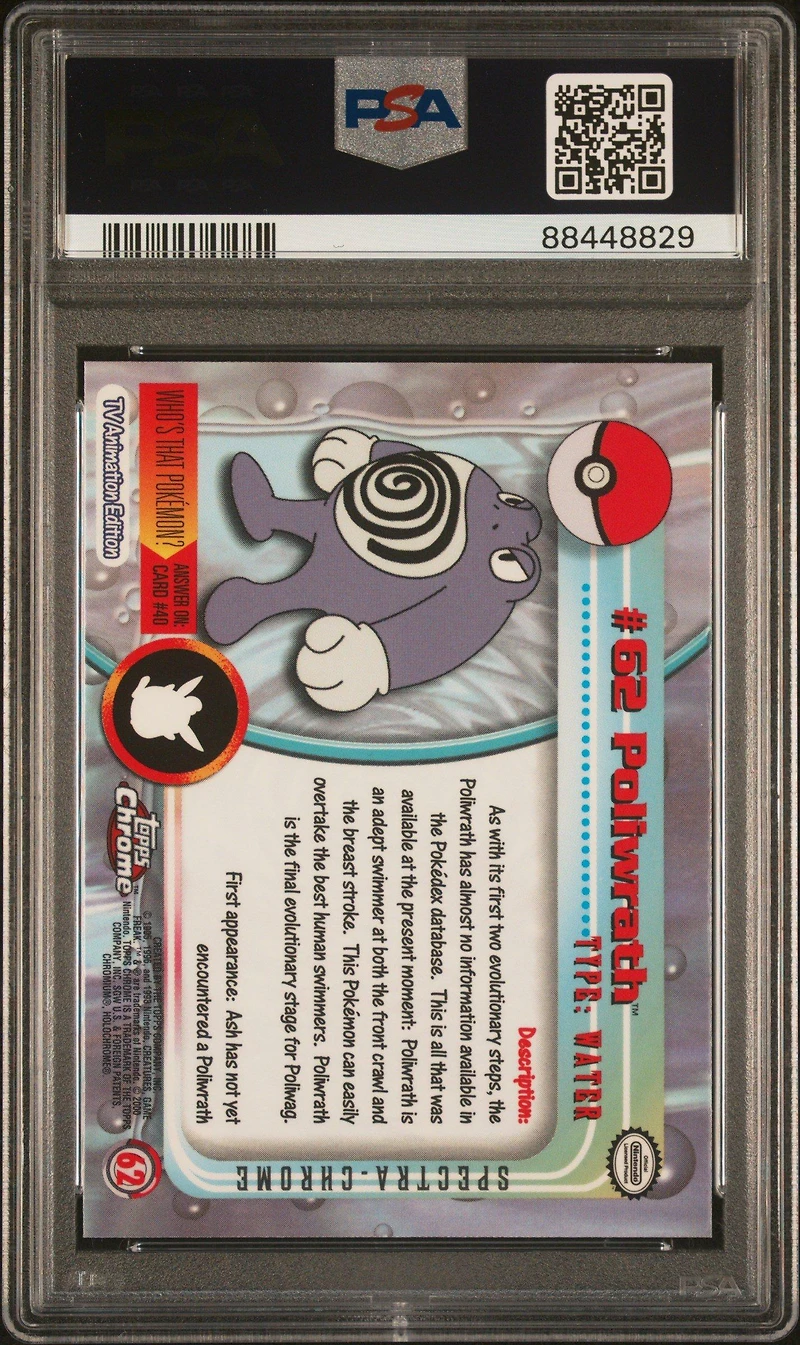 2000 Topps Chrome Pokemon T.v. 62 Poliwrath Spectra PSA 10