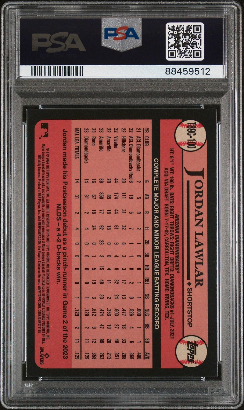2024 Topps Silver Pack 1989 Chrome Promo T89c100 Jordan Lawlar PSA 10