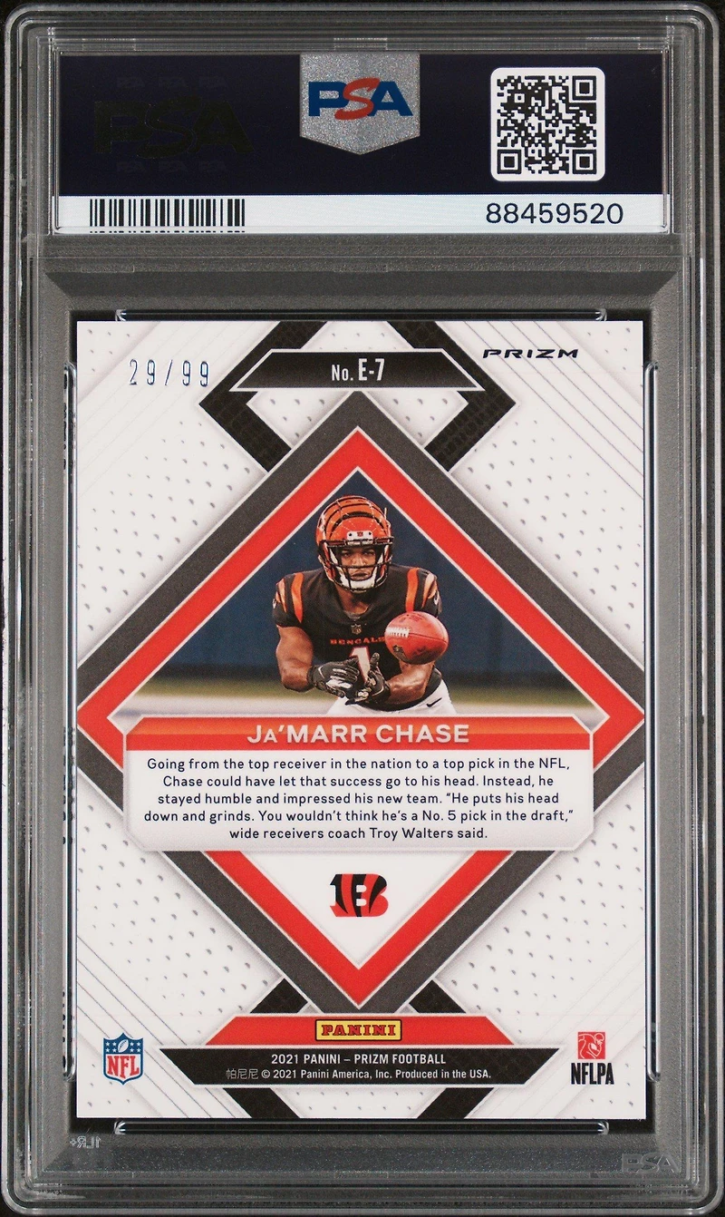 2021 Panini Prizm Emergent E7 Ja'marr Chase PSA 10