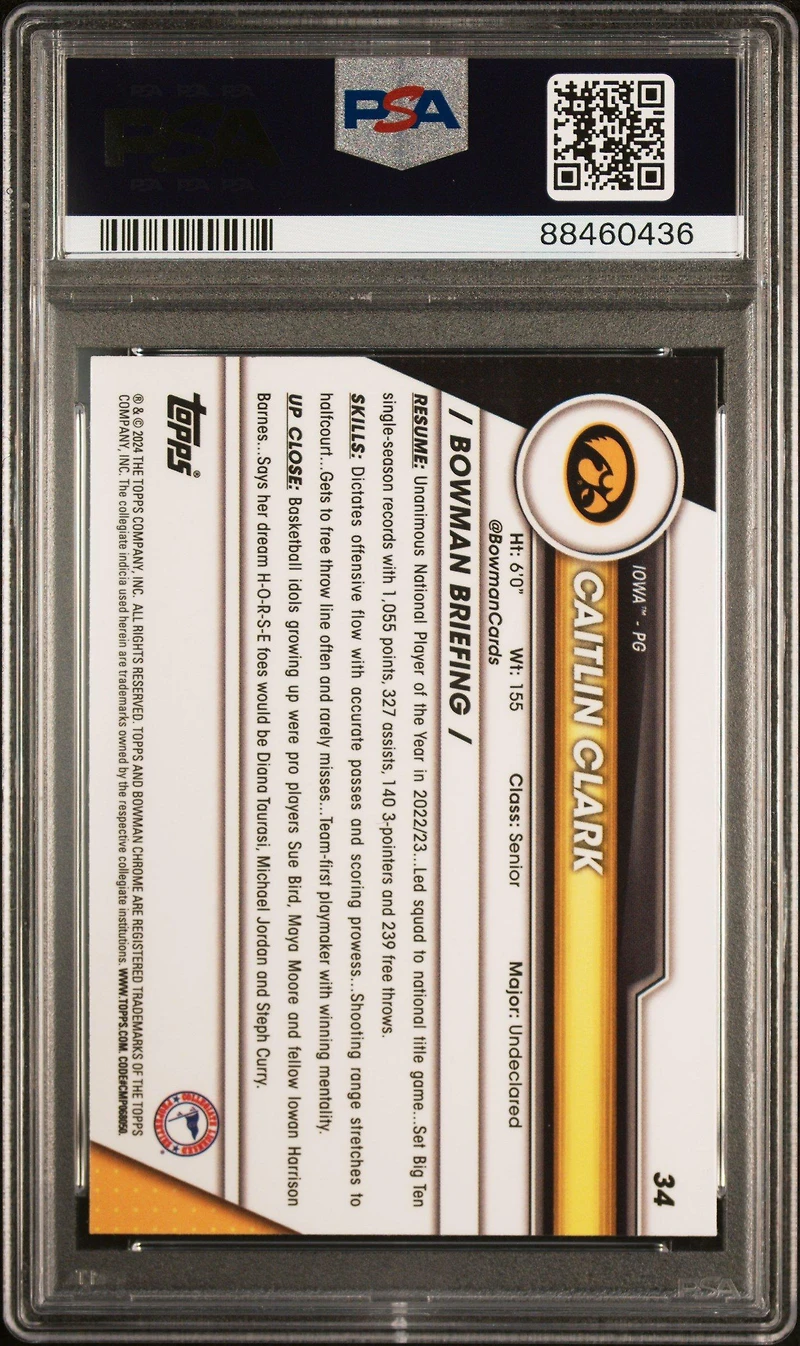 2023 Bowman University Chrome 34 Caitlin Clark PSA