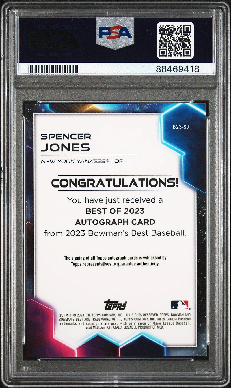 2023 Bowman's Best Best Of 2023 Autographs B23sj Spencer Jones PSA 10