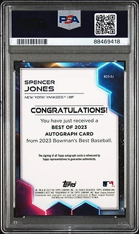 2023 Bowman's Best Best Of 2023 Autographs B23sj Spencer Jones PSA 10