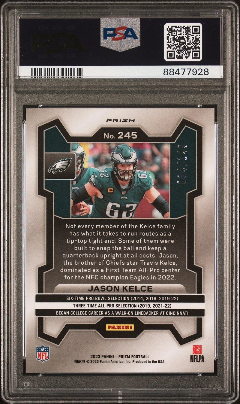 2023 Panini Prizm 245 Jason Kelce Red Wave PSA 10