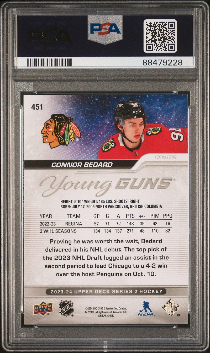 2023 Upper Deck 451 Connor Bedard PSA