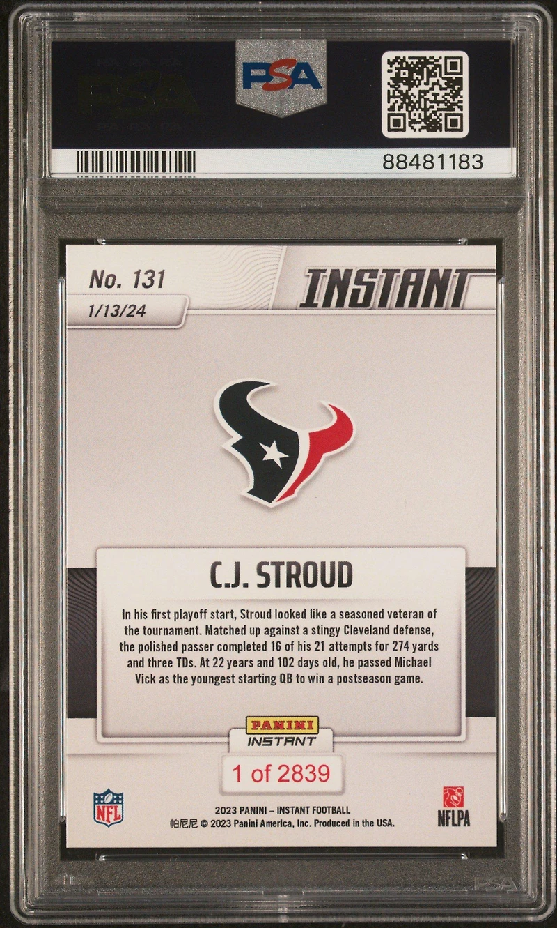 2023 Panini Instant Nfl 131 C.j. Stroud PSA 9