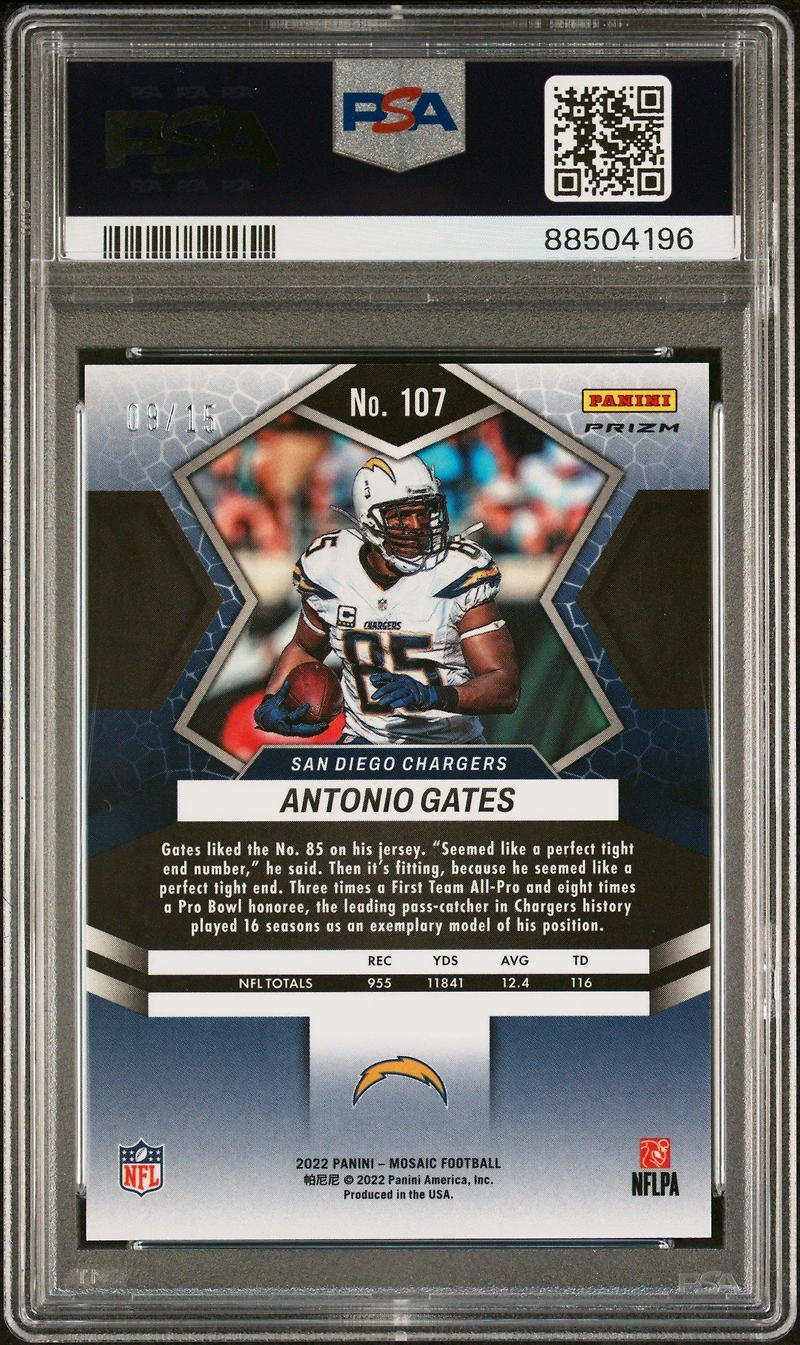 2022 Panini Mosaic 107 Antonio Gates Tessellation PSA 10