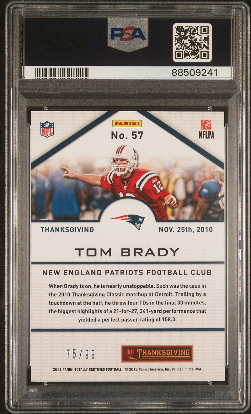 2013 Panini Totally Certified 57 Tom Brady Blue PSA 10