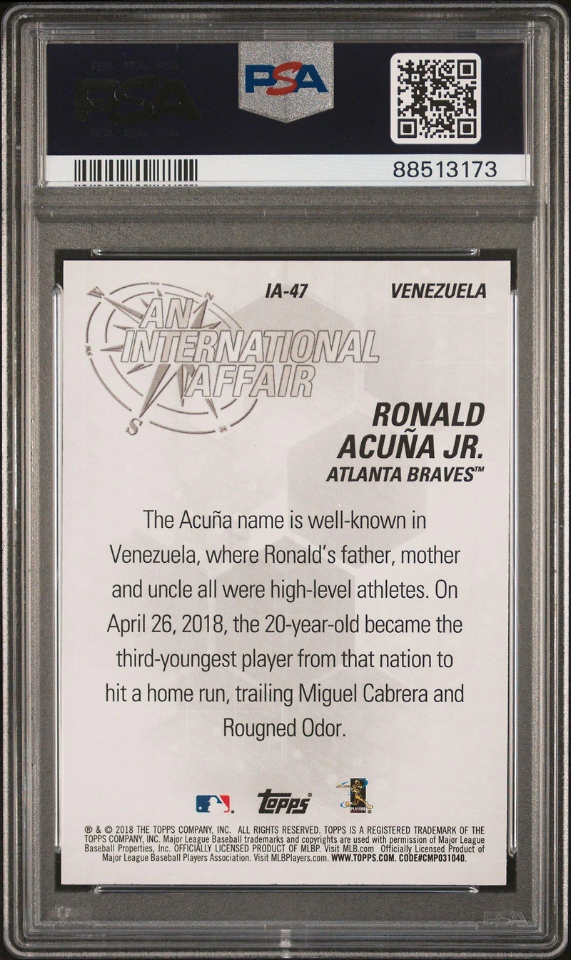 2018 Topps Update An International Affair Ia-47 Ronald Acuna Jr. PSA 10