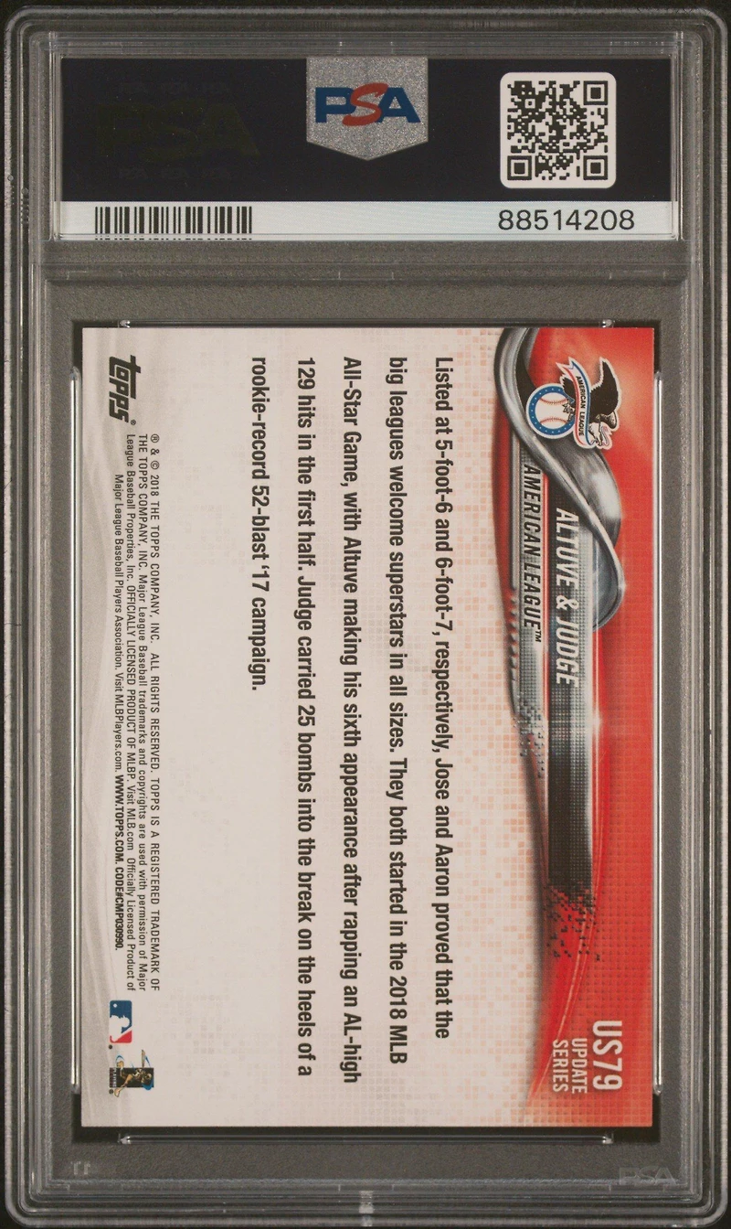 2018 Topps Update Us79 Jose Altuve\aaron Judge PSA 10