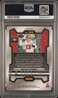 2023 Panini Prizm 266 Brock Purdy Purple Ice PSA 10