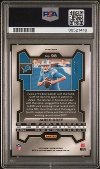 2023 Panini Prizm 98 Jared Goff No Huddle Blue PSA 8