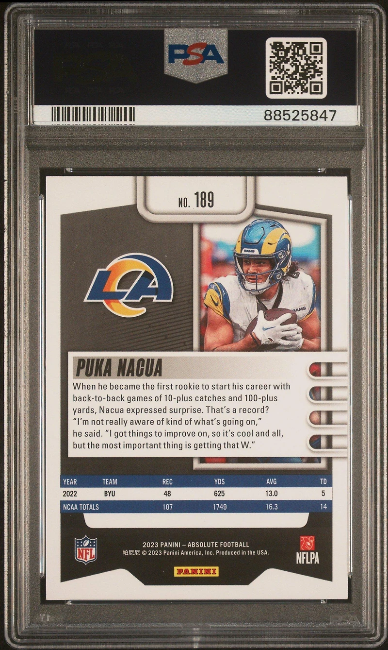 2023 Panini Absolute 189 Puka Nacua Green PSA 10