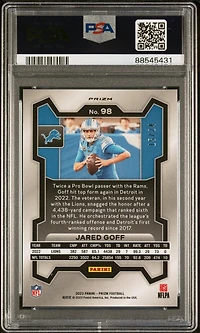 2023 Panini Prizm 98 Jared Goff Gold Sparkle PSA 10