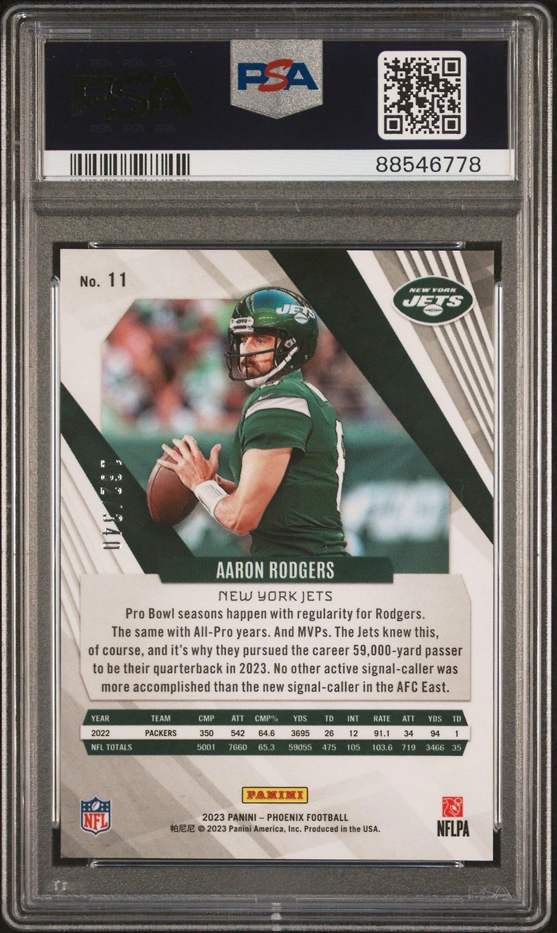 2023 Panini Phoenix 11 Aaron Rodgers Fire Burst PSA 10