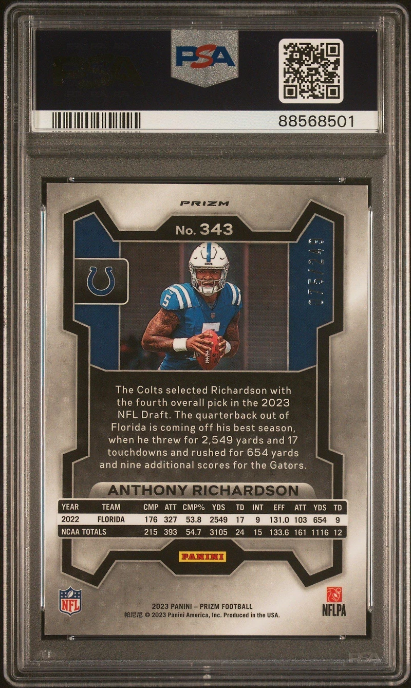 2023 Panini Prizm 343 Anthony Richardson Orange Prizm PSA 10