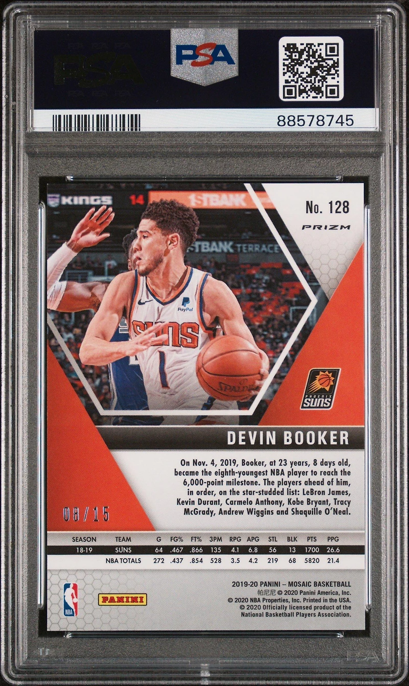 2019 Panini Mosaic 128 Devin Booker Blue Fluorescent PSA 10