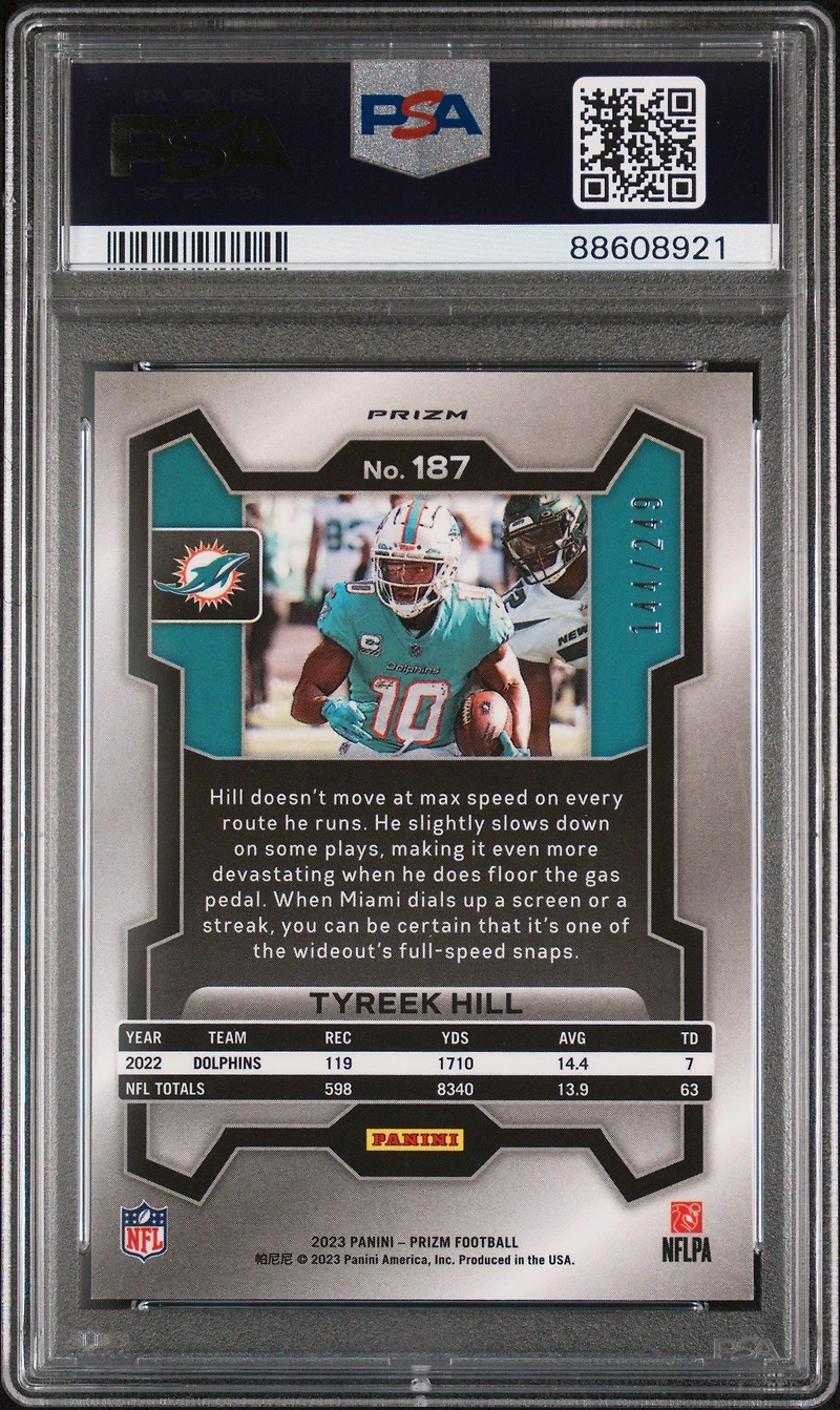 2023 Panini Prizm 187 Tyreek Hill Orange Prizm PSA 10