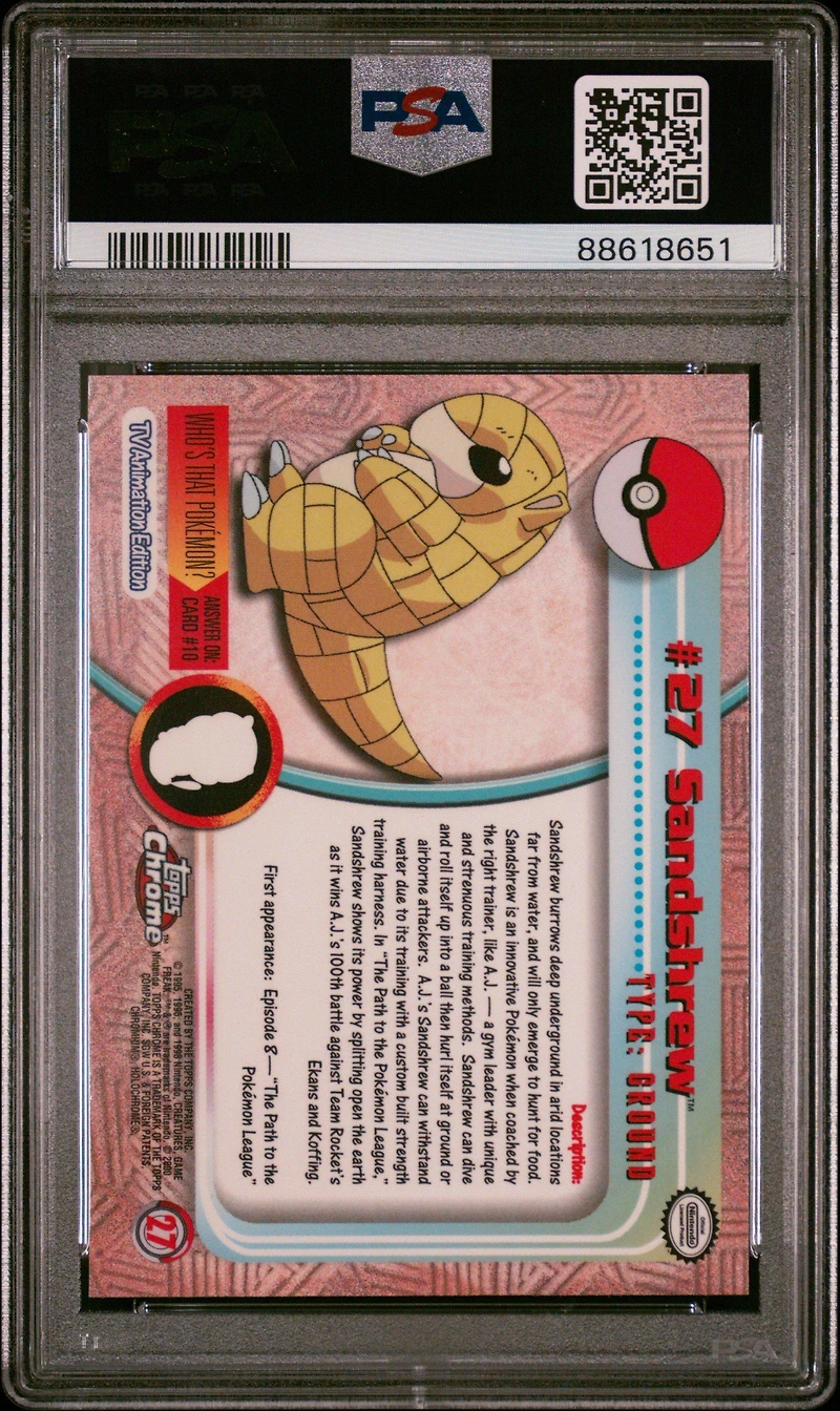 2000 Topps Chrome Pokemon T.v. 27 Sandshrew PSA 10