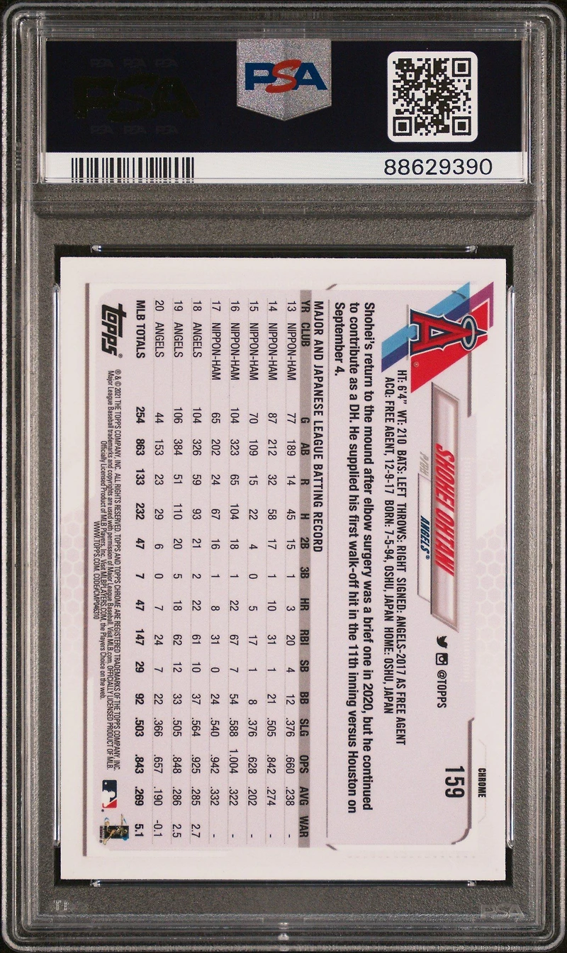 2021 Topps Chrome 159 Shohei Ohtani Prism Refractor PSA 10