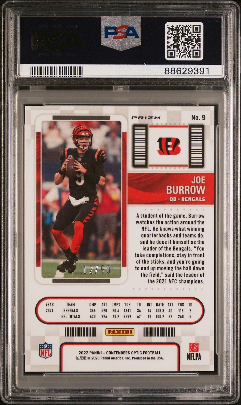 2022 Panini Contenders Optic 9 Joe Burrow Orange PSA 10