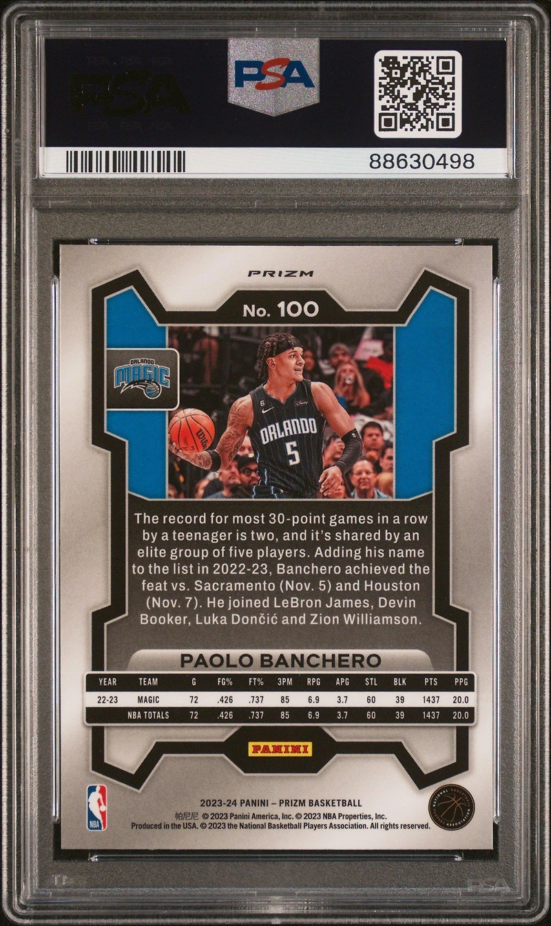 2023 Panini Prizm 100 Paolo Banchero Silver PSA 10