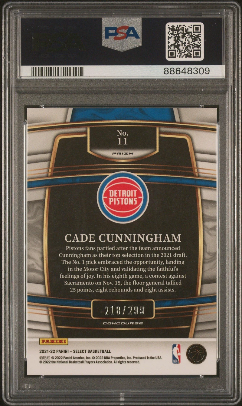 2021 Panini Select 11 Cade Cunningham Light Blue Prizm PSA 10