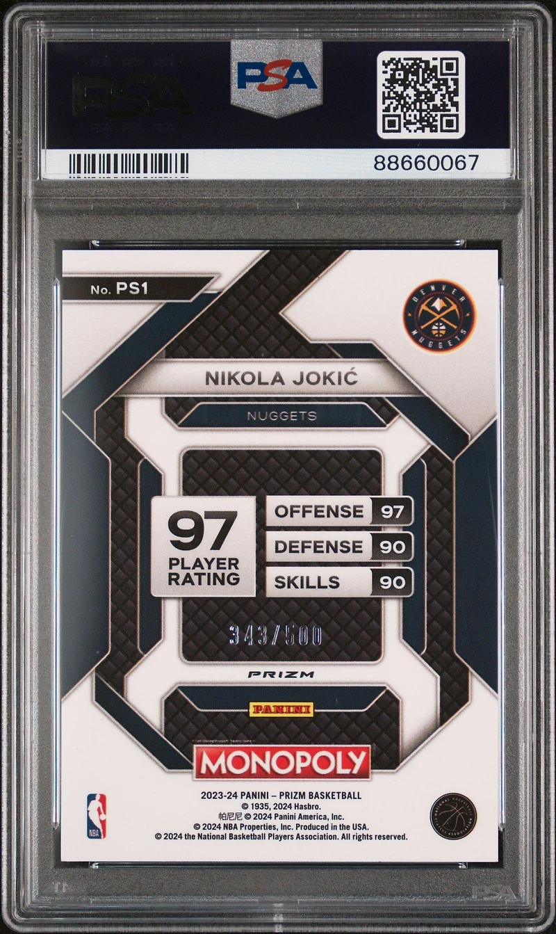 2023 Panini Prizm Monopoly All-star Ps1 Nikola Jokic Gold Millionaire Shimmer PSA 10