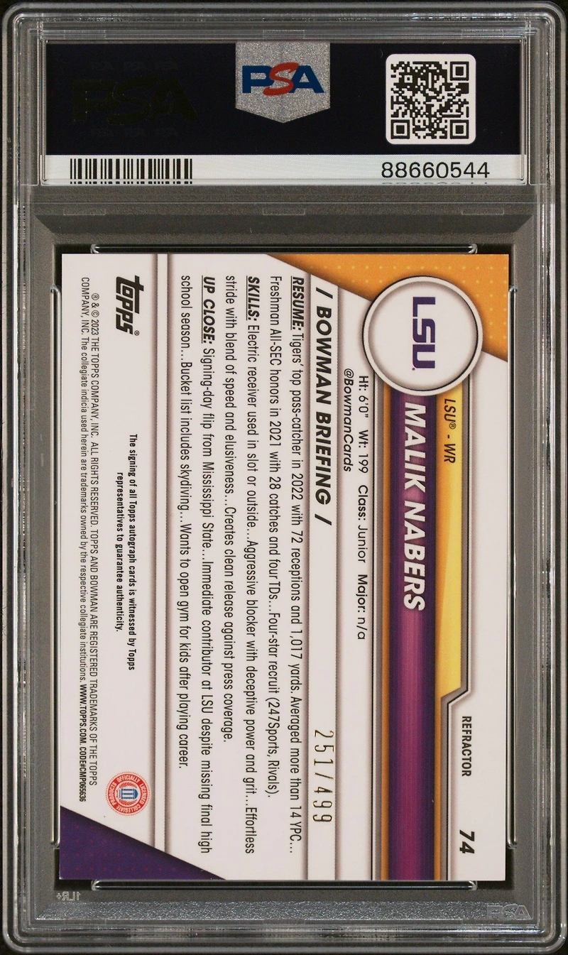 2023 Bowman University Chrome 74 Malik Nabers PSA 9