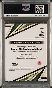 2022 Bowman's Best University Best Of 2022 Autographs Babn Bo Nix PSA 10
