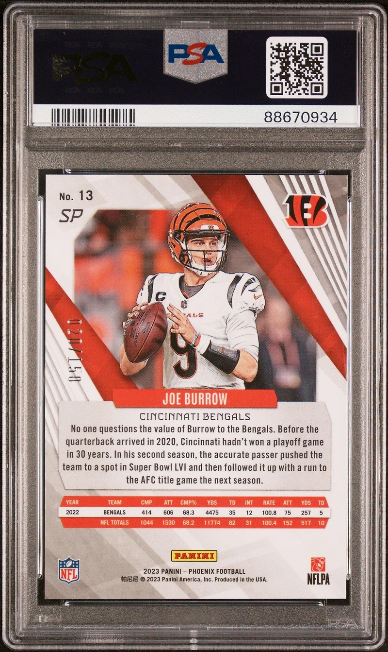 2023 Panini Phoenix 13 Joe Burrow Sp-lava PSA 10