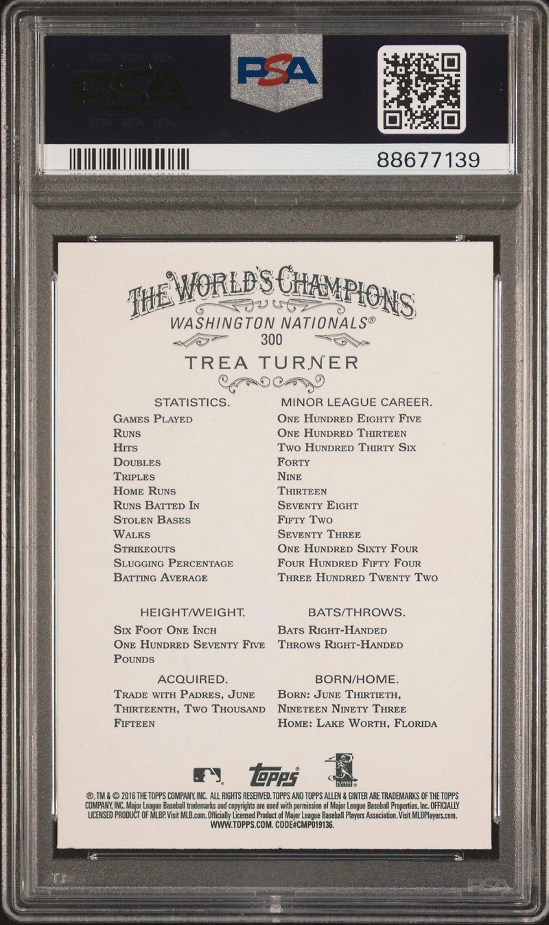 2016 Topps Allen & Ginter 300 Trea Turner PSA 9
