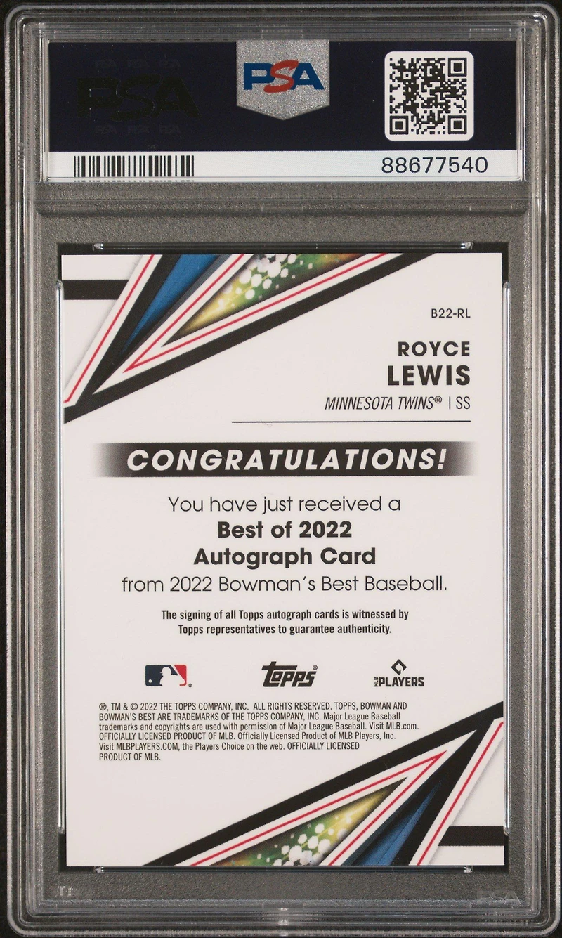 2022 Bowman's Best Best Of 2022 Autographs B22rl Royce Lewis Green Refractor PSA 10