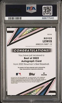 2022 Bowman's Best Best Of 2022 Autographs B22rl Royce Lewis Green Refractor PSA 10