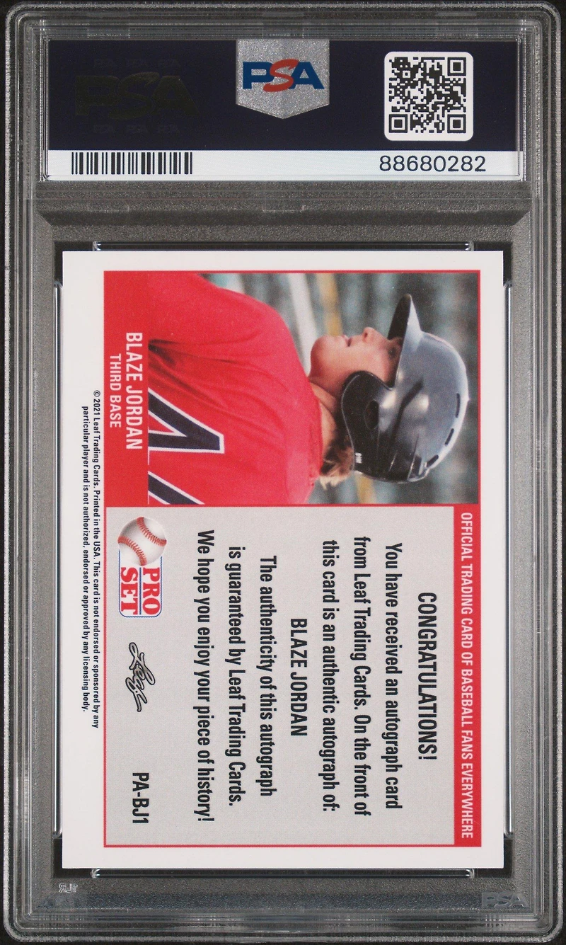 2021 Leaf Pro Set Metal 1989 Pro Set Autographs Pabj1 Blaze Jordan Crystal Red PSA 10
